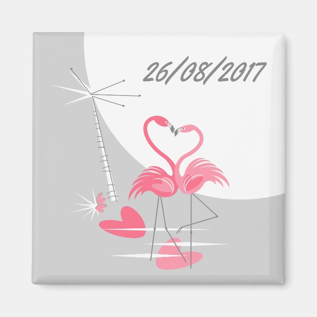 Flamingo Love Large Moon Date magnet square (Front)