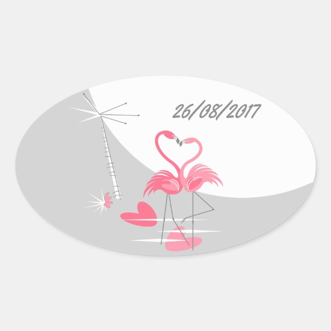 Flamingo Love Large Moon Date sticker oval (Front)