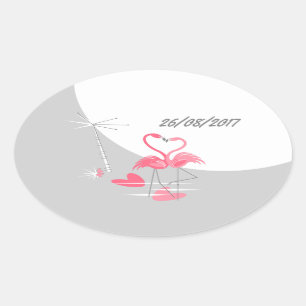 Flamingo Love Large Moon Date sticker oval