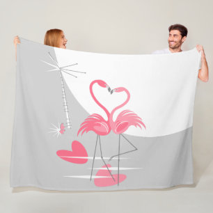 Flamingo Love Large Moon fleece large horizontal Blanket