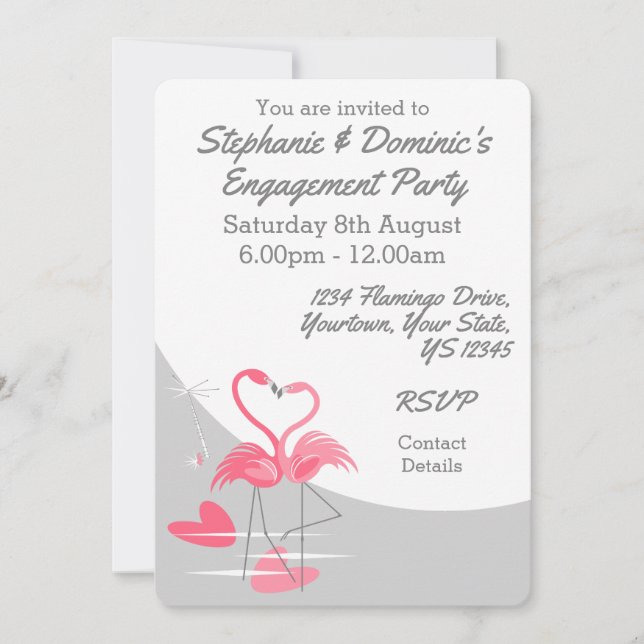 Flamingo Love Large Moon front text Engagement Invitation (Front)