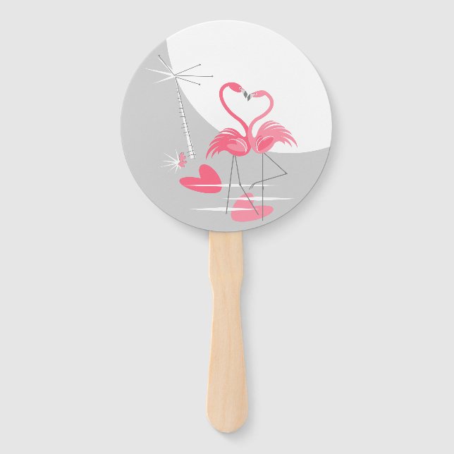 Flamingo Love Large Moon hand fan round (Front)