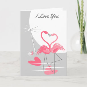 Flamingo Love Large Moon I Love You text Card