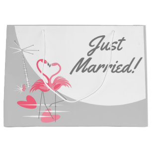 Flamingo Love Large Moon Just Married! large Gift Bag