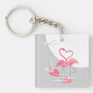 Flamingo Love Large Moon keychain acrylic square