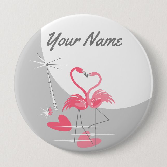 Flamingo Love Large Moon Name button (Front)