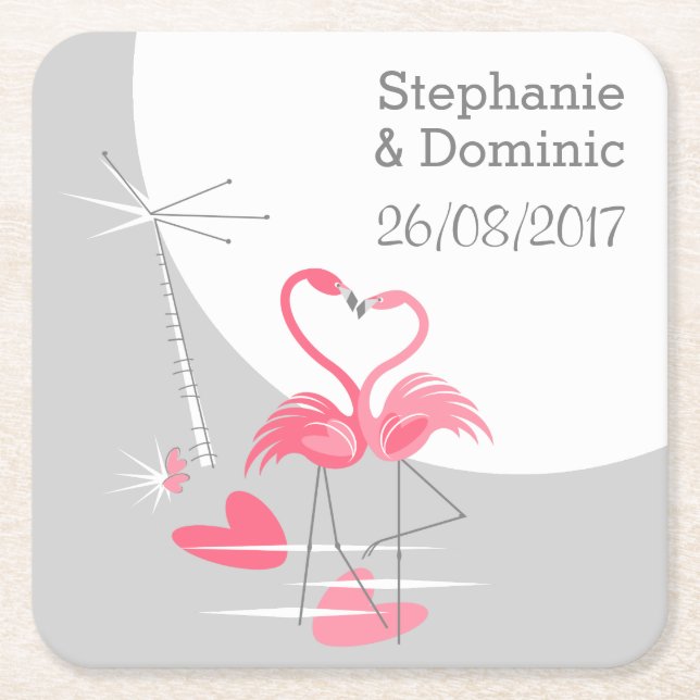 Flamingo Love Large Moon Names Date coaster square (Front)