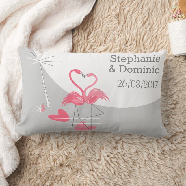 Flamingo Love Large Moon Names Date lumbar pillow (Blanket)