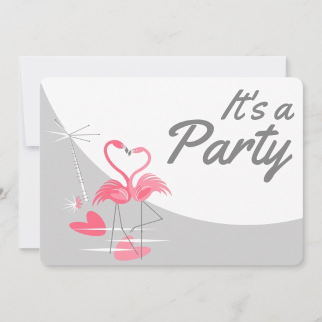 Flamingo Love Large Moon Party Invitation (Front)