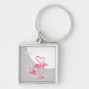 Flamingo Love Large Moon premium square Key Ring
