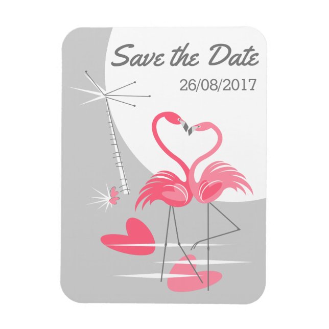 Flamingo Love Large Moon Save the Date date Magnet (Vertical)