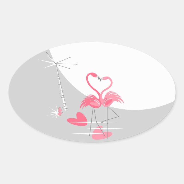 Flamingo Love Large Moon sticker oval (Front)