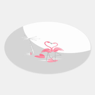 Flamingo Love Large Moon sticker oval