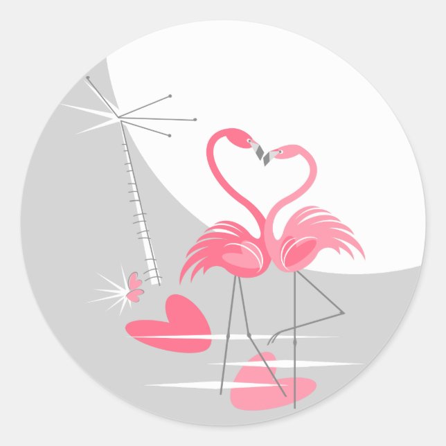 Flamingo Love large Moon sticker round (Front)