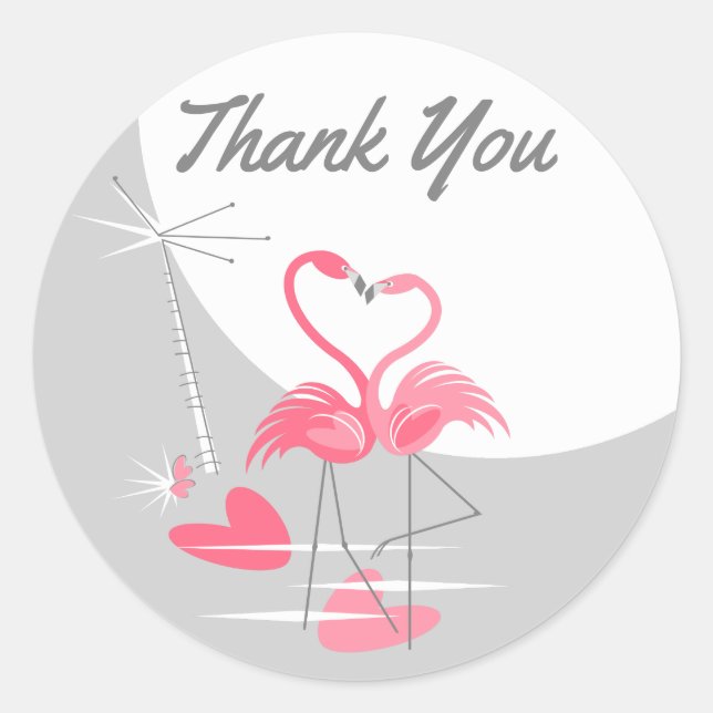 Flamingo Love Large Moon sticker Thank You round (Front)