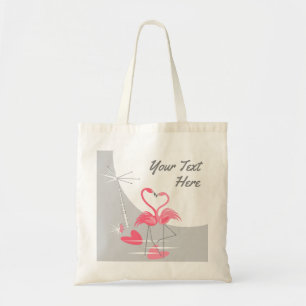 Flamingo Love Large Moon Text budget tote Bag