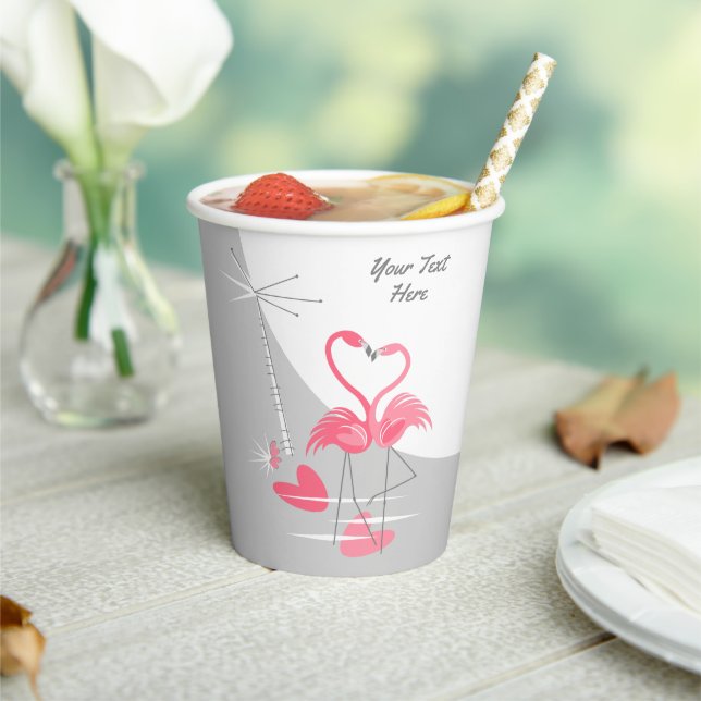 Flamingo Love Large Moon Text Paper Cups (Insitu)