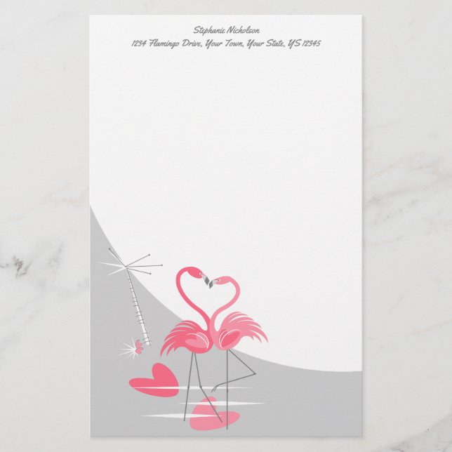 Flamingo Love Large Moon Text stationery (Front)