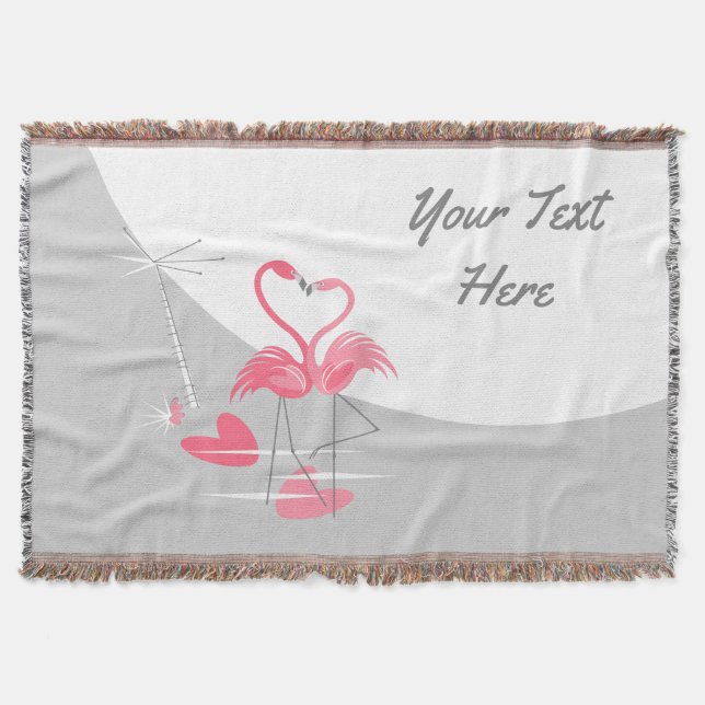 Flamingo Love Large Moon text throw blanket (Front)
