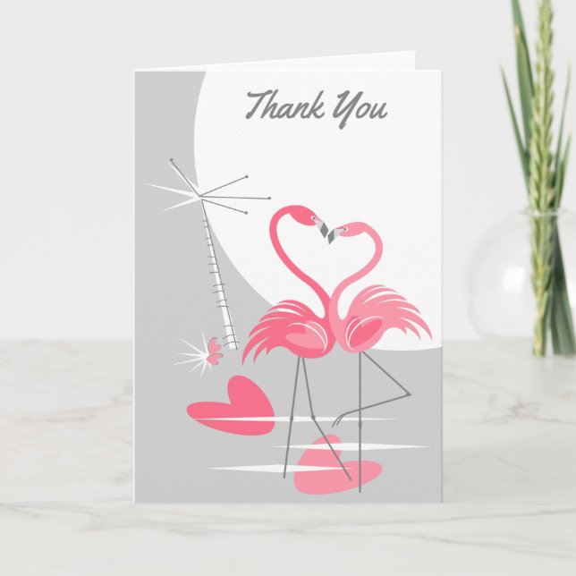 Flamingo Love Large Moon Thank You Card (Front)