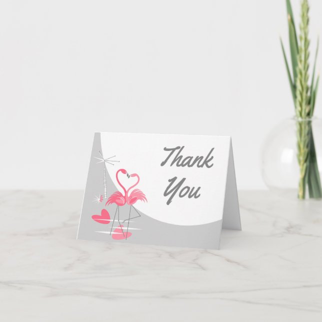 Flamingo Love Large Moon Thank You text note card (Front)