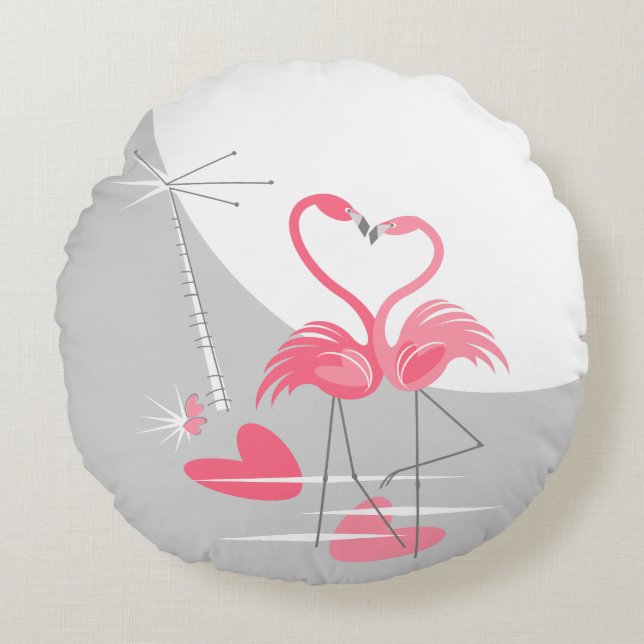 Flamingo Love Large Moon throw pillow round (Front)