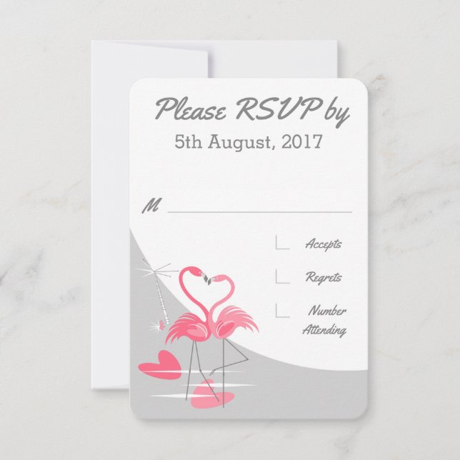 Flamingo Love Large Moon wedding RSVP Invitation (Front)
