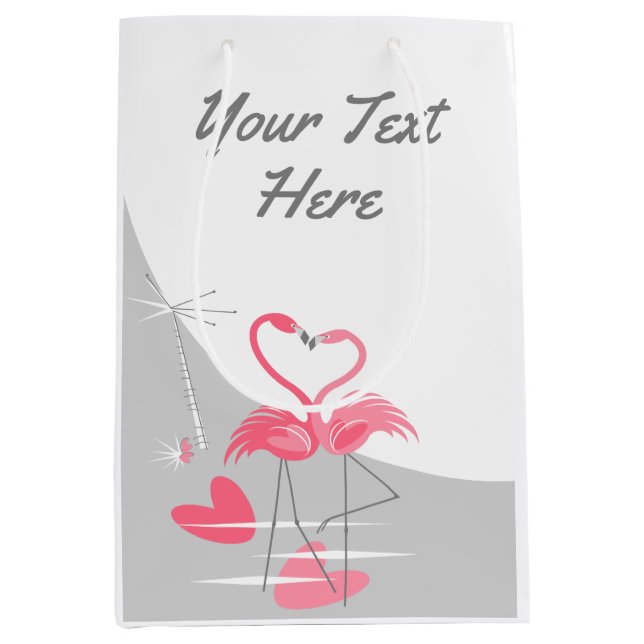 Flamingo Love Large Moon Your Text medium Gift Bag (Front)