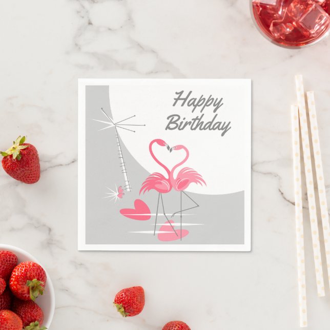 Flamingo Love Moon Birthday paper napkins (Insitu)