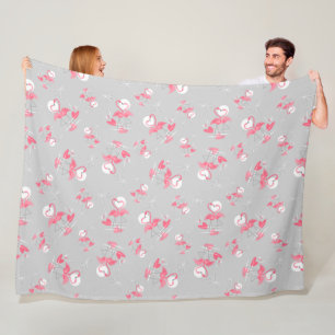 Flamingo Love Multi fleece large horizontal Blanket