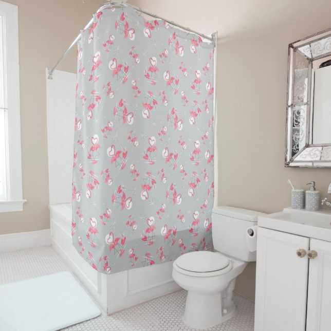 Flamingo Love Multi shower curtain (In Situ)