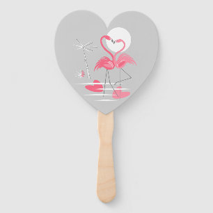 Flamingo Love Names Date back heart Hand Fan