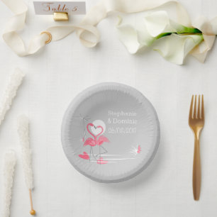 Flamingo Love Names Date  Paper Plate