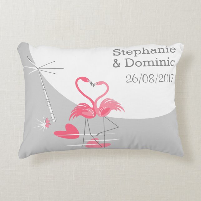 Flamingo Love Names Date throw pillow accent (Front)
