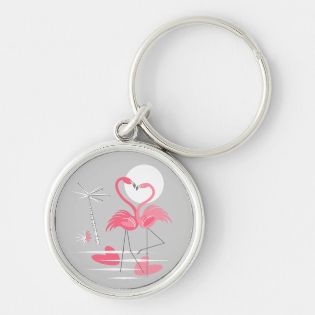 Flamingo Love premium keychain round (Front)