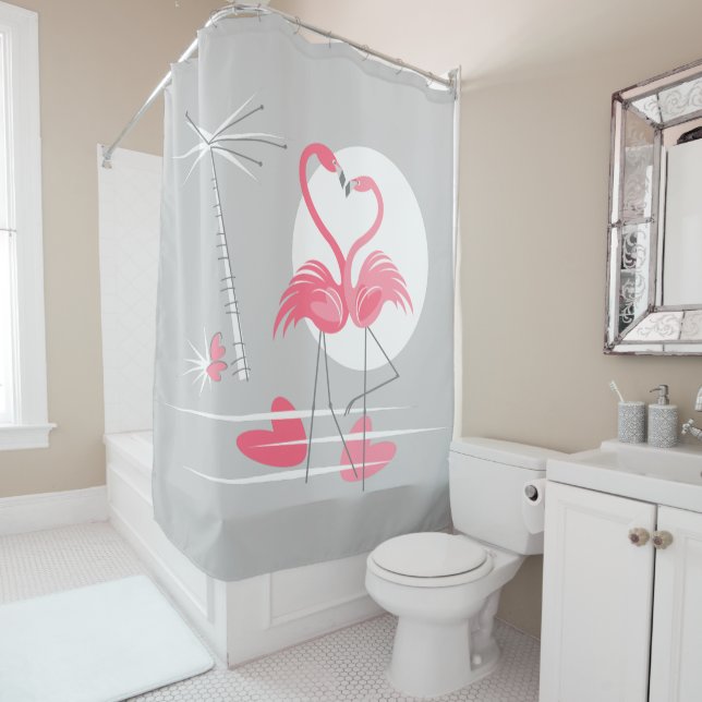 Flamingo Love shower curtain (In Situ)