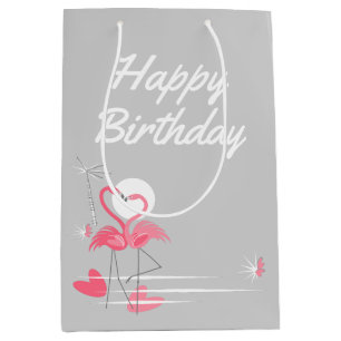 Flamingo Love Side Happy Birthday medium Gift Bag