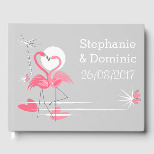 Flamingo Love Side Names Dates guest book
