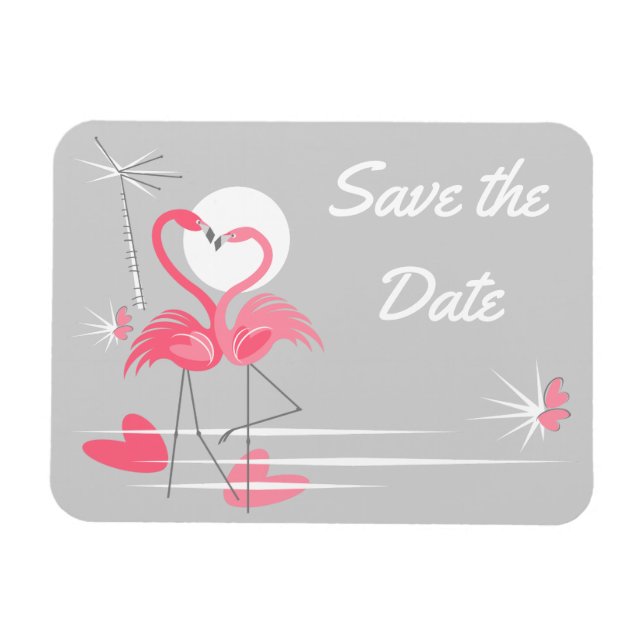 Flamingo Love Side Save the Date flexible magnet (Horizontal)