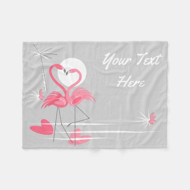 Flamingo Love Side Text fleece small horizontal Blanket (Front (Horizontal))
