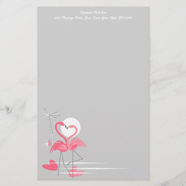 Flamingo Love Side Text stationery (Front)