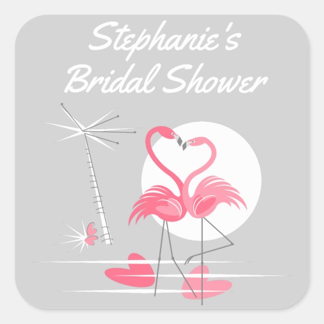 Flamingo Love sticker Bridal Shower square (Front)