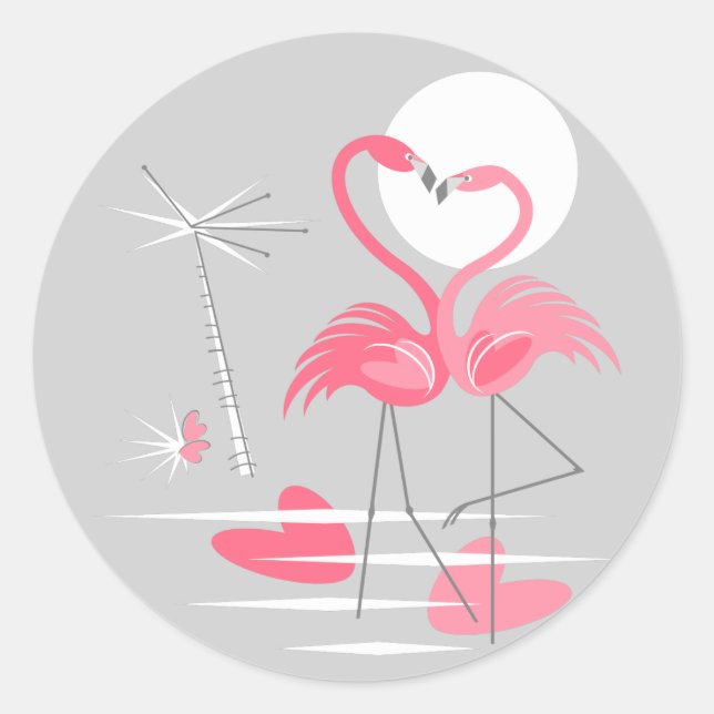 Flamingo Love sticker round (Front)