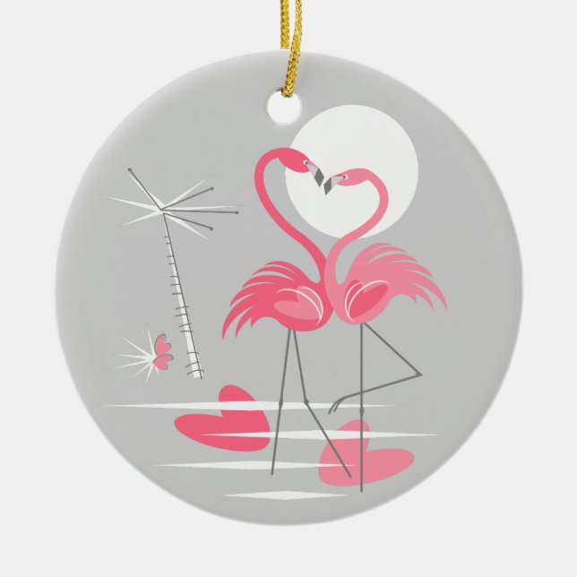 Flamingo Love text ornament round (Front)
