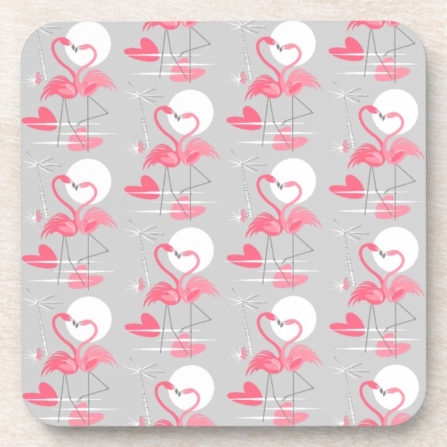Flamingo Love Tiled coaster cork back (Front)
