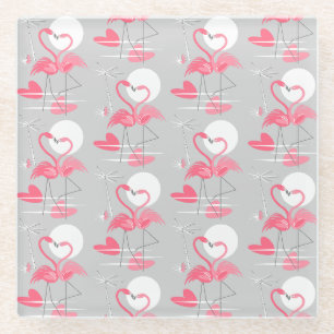 Flamingo Love Tiled coaster glass