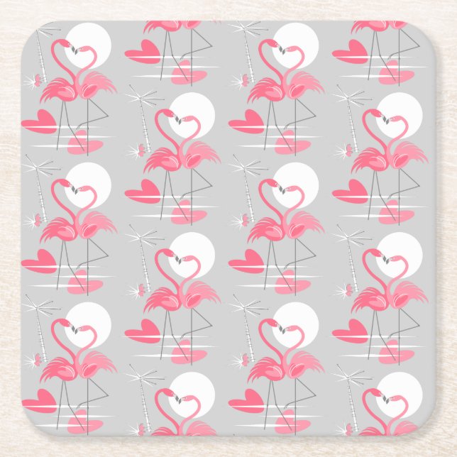 Flamingo Love Tiled coaster square (Front)