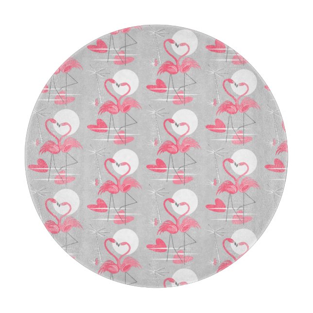 Flamingo Love Tiled cutting board round (Front)