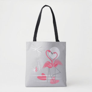 Flamingo Love tote bag tiled back
