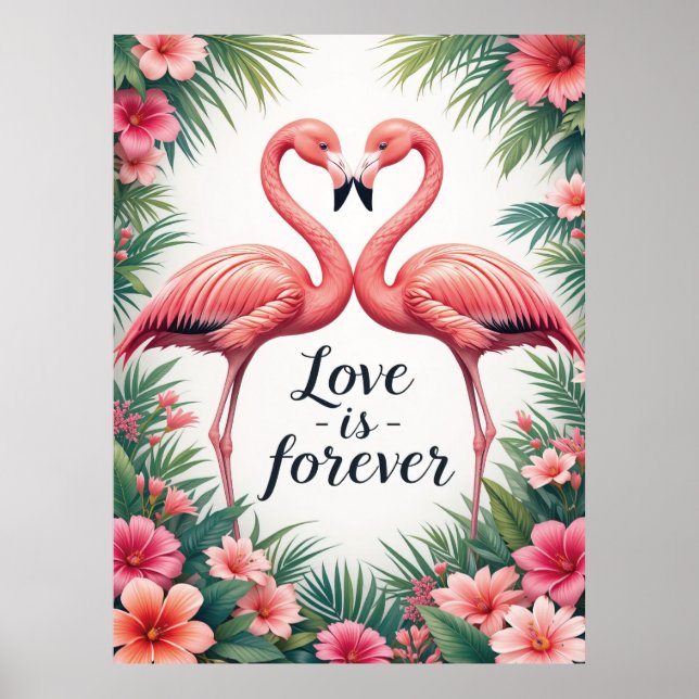Flamingo Love Tropical Art Poster (Front)